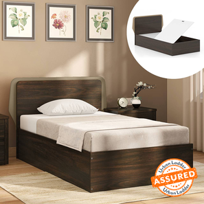 Bed Design Design Cavinti Engineered Wood Single Size Box Storage Bed in Rustic Walnut Finish