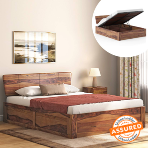 Hydraulic Beds With Storage Design Marieta Solid Wood Queen Size Hydraulic Storage Bed in Teak Finish