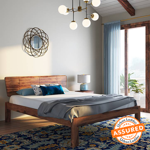 Standard Beds Without Storage Design Marieta Solid Wood Queen Size Bed in Teak Finish