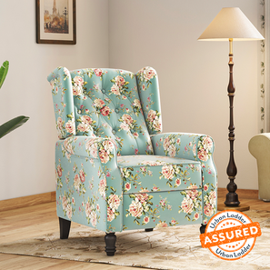 1 Seater Recliners Design Ellis One Seater Pushback Recliner in Dusty Teal Floral Colour