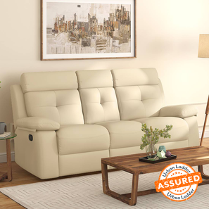 3 Seater Recliners Design Raphael Leatherette Three Seater Manual Recliner in Off White Colour