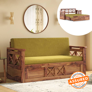 Solid Wood Sofa Beds Design Bram 3 Seater Pull Out Sofa cum Bed In Olive Green Colour