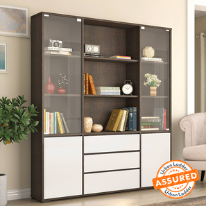 Bayern Iwaki Living Room In Noida Design Iwaki Bookshelf/Display Cabinet With Glass Door (3 Drawer Configuration, 110 Book Book Capacity, Deep Walnut Finish)