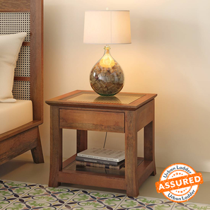 Bedside Tables Design Fujiwara Solid Wood Bedside Table in Amber Walnut Finish