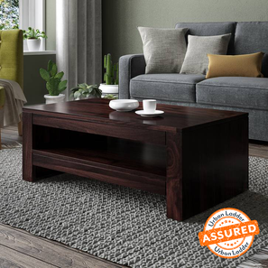 Without Seating Coffee Table Coffee Table Design Epsilon Rectangular Solid Wood Coffee Table in Mahogany Finish
