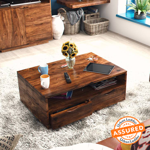 Coffee Table Design Zephyr Rectangular Solid Wood Coffee Table in Teak Finish