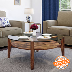 Center Tables Design Cayman Round Solid Wood Coffee Table in Teak Finish