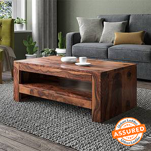 Epsilon Living Room Design Epsilon Rectangular Solid Wood Coffee Table in Teak Finish