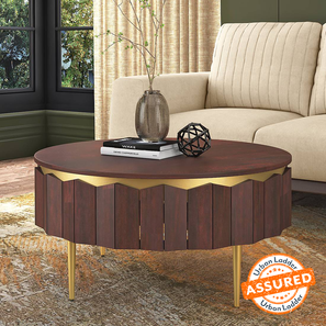 Multipurpose Table Design Keoni Round Solid Wood Coffee Table in Claret Mahogany Finish