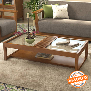 Center Tables Design Fujiwara Rectangular Solid Wood Coffee Table in Amber Walnut Finish