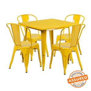 Balcony Sets Design Tate Square Metal Outdoor Table in Yellow Colour with set of 4 Chairs