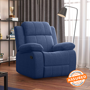1 Seater Recliners Design Griffin Fabric One Seater Manual Recliner in Lapis Blue Fabric Colour