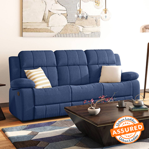 3 Seater Recliners Design Griffin Fabric Three Seater Manual Recliner in Lapis Blue Fabric Colour