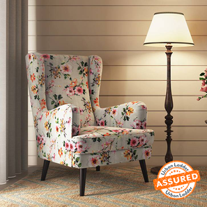 Urban Ladder Bestsellers In Hassan Design Genoa Lounge Chair in Peach Floral Velvet Fabric