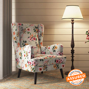 Urban Ladder Bestsellers In Jamnagar Design Genoa Lounge Chair in Peach Floral Velvet Fabric