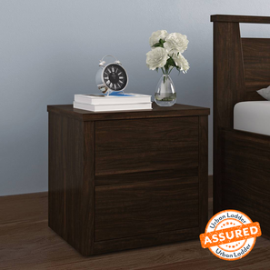 Closed Storage Bedside Tables Design Harzine Engineered Wood Bedside Table in Californian Walnut Finish
