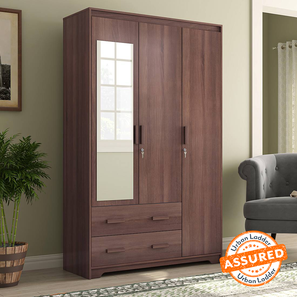 Wardrobes Design Hilton Engineered Wood 3 Door Wardrobe With Mirror in Spiced Acacia Finish