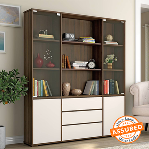 Iwaki Living Room Design Iwaki Bookshelf/Display Cabinet With Glass Door (3 Drawer Configuration, 110 Book Book Capacity, Columbian Walnut Finish)