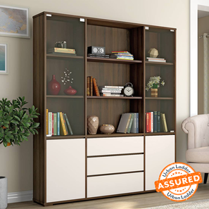 Engineered Wood Best Buys Design Iwaki Bookshelf/Display Cabinet With Glass Door (3 Drawer Configuration, 110 Book Book Capacity, Columbian Walnut Finish)