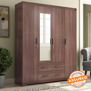 Almirah Design Hilton Engineered Wood 4 Door Wardrobe With Mirror in Spiced Acacia Finish