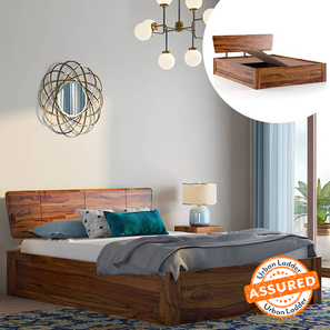 Beds With Storage Design Marieta Solid Wood King Size Box Storage Bed in Teak Finish