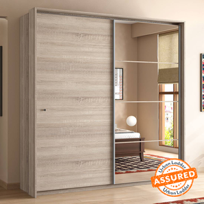 Cupboards Design Loretta Engineered Wood Sliding Door Wardrobe With Mirror in Sonoma Oak And Silver Grey Finish