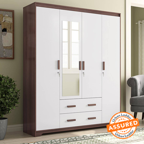 Cupboards Design Miller Engineered Wood 4 Door Wardrobe With Mirror in Two Tone Finish