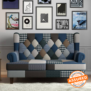Sofa Design Minnelli 2 Seater Fabric Loveseat in Indigo Patch Work Colour