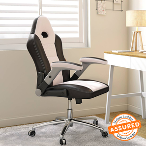 Revolving Chair Design Mika Leatherette Study Chair in White Colour