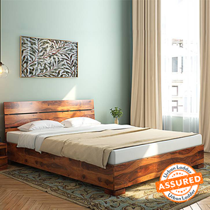 Beds Without Storage Design Ohio Solid Wood Queen Size Non Storage Bed in Teak Finish