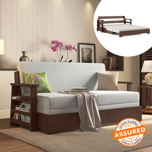 Solid Wood Sofa Beds Design Oshiwara Compact 3 Seater Pull Out Sofa cum Bed In Vapour Grey Colour