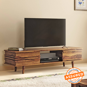 Tv Stand Design Parker Solid Wood Free Standing TV Unit in Teak Finish