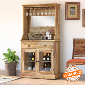 Ul Exclusive Design Riveria Solid Wood Free Standing Bar Cabinet in Honey Oak Finish