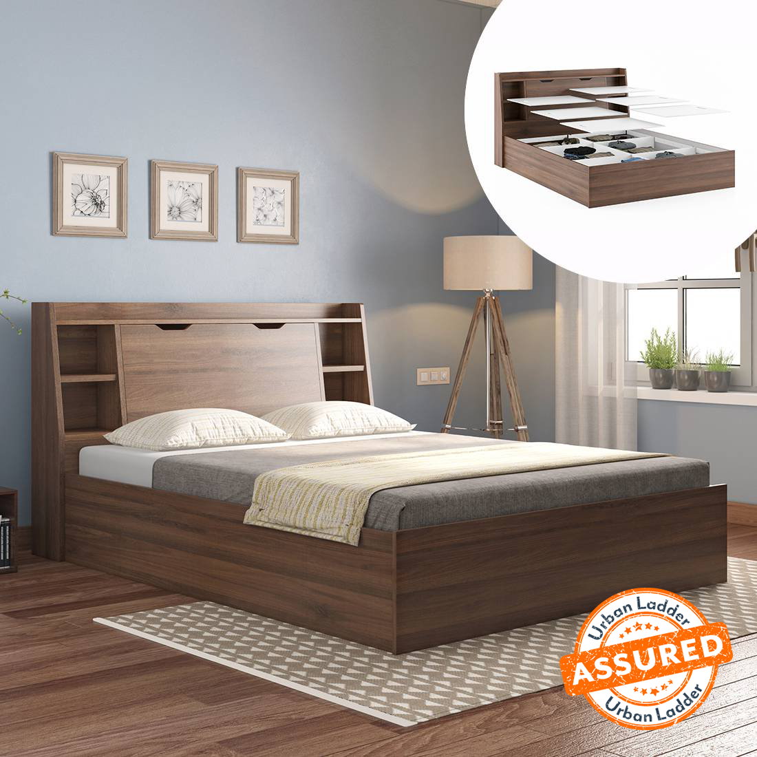 Double bed size with storage deals