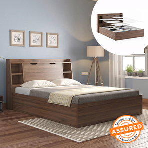 Queen Beds With Storage Design Scott Engineered Wood Queen Size Box Storage Bed in Classic Walnut Finish