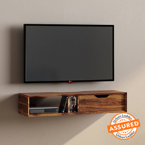 Tv Units In Noida Design Sawyer Solid Wood Wall Mounted TV Unit in Teak Finish