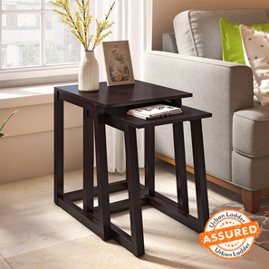 Corner Tables Design Silvino Solid Wood Nested Side Table in Mahogany Finish