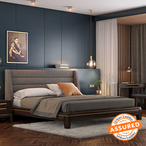 Beds Without Storage Design Taarkashi Solid Wood King Size Non Storage Bed in American Walnut Finish