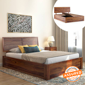 Beds With Storage Design Terence Solid Wood Queen Size Box Storage Bed in Teak Finish