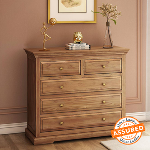 Aara Craft Brand Launch Design Tuscany Solid Wood Chest of 5 Drawers in Natural Teak Finish