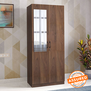 Office Cabinet Design Zoey Engineered Wood 2 Door Wardrobe With Mirror in Classic Walnut Finish