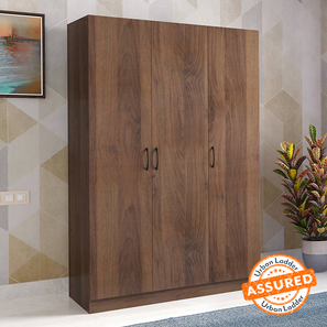 Almirah Design Zoey Engineered Wood 3 Door Wardrobe in Classic Walnut Finish