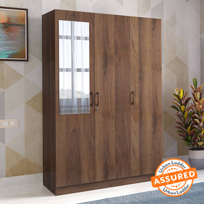 Cupboards Design Zoey Engineered Wood 3 Door Wardrobe With Mirror in Classic Walnut Finish