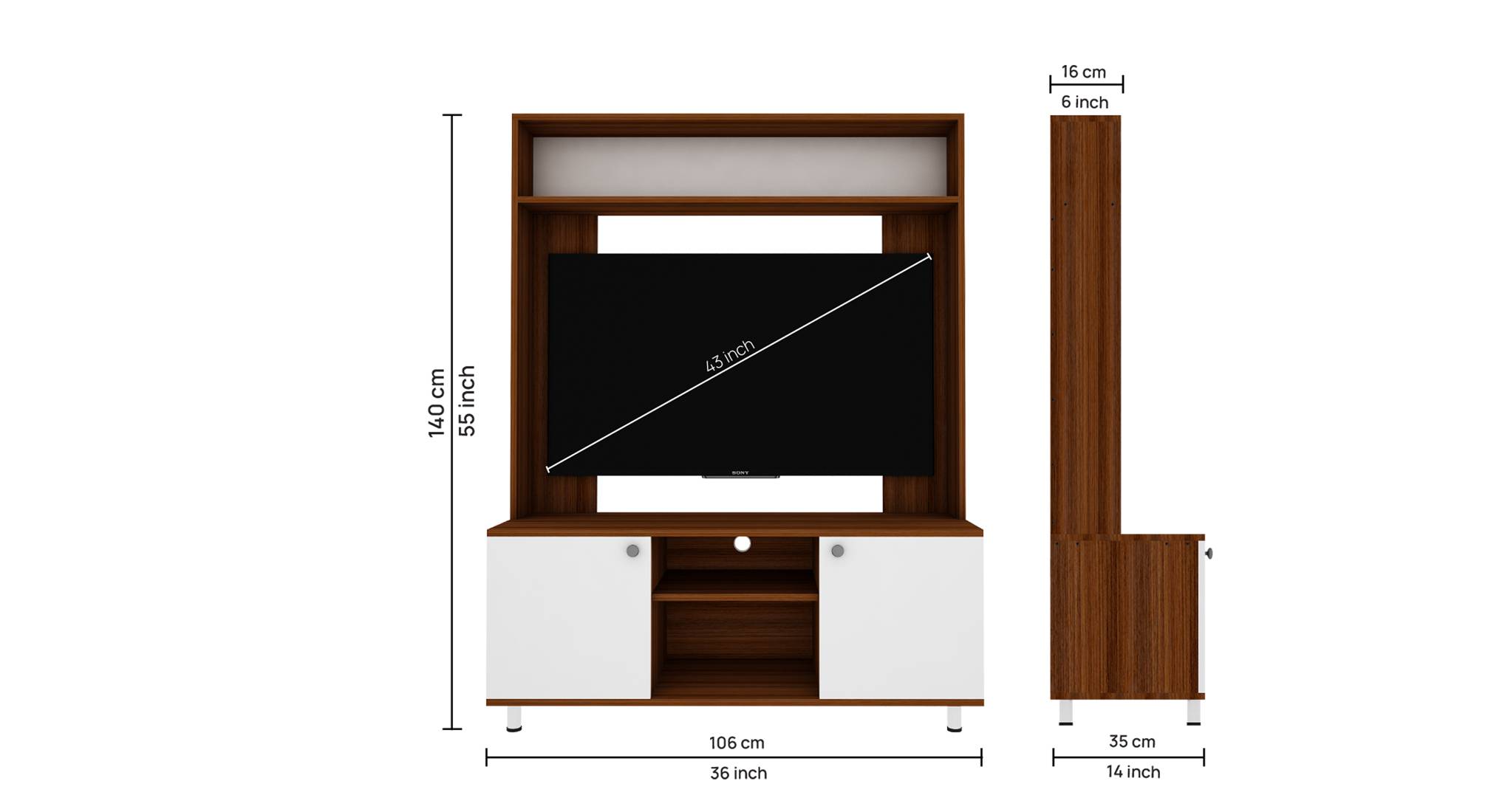 Isla Engineered Wood Free Standing TV Unit in White Finish Urban Ladder