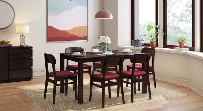 Oliver 6 Seater Solid Wood Dining Table with Set Of Vivien Dining Chairs in Mahogany Finish Matty Olive (Mahogany Finish) by Urban Ladder - Front View Design 1 - 810549