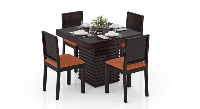 Julian 4 Seater Dining Table with Set of Oribi Upholstered Dining Chairs in Mahogany Finish Colour: Burnt Orange (Mahogany Finish) by Urban Ladder - Front View Design 1 - 810626