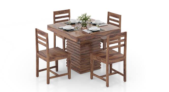 Julian 4 Seater Dining Table with Set of Oliver Dining Chairs in Teak Finish (Teak Finish) by Urban Ladder - Front View Design 1 - 810630