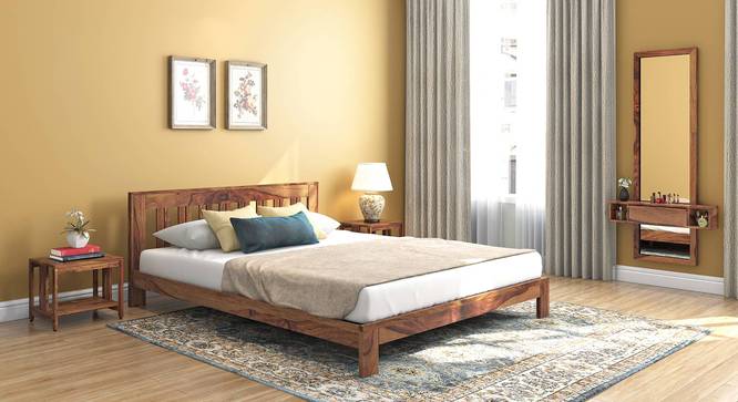 Beirut Solid Wood Queen Size Teak Finish Bed With Essential Coir Mattress (Teak Finish, Queen Bed Size, 78 x 60 in Mattress Size) by Urban Ladder - Storage Image - 810984