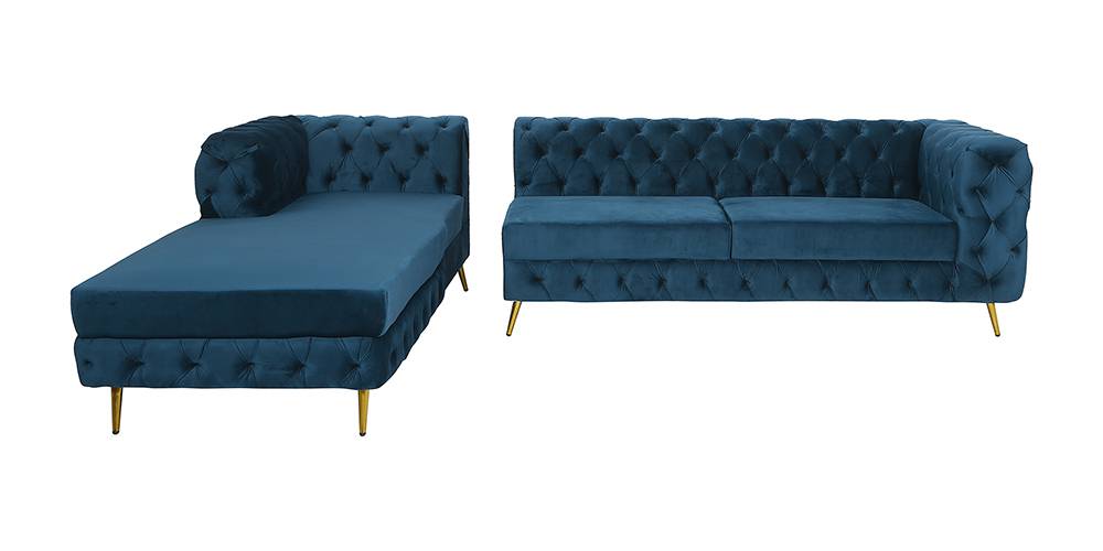 Ivanka Velvet Sectional Sofa (Teal Blue) - Urban Ladder