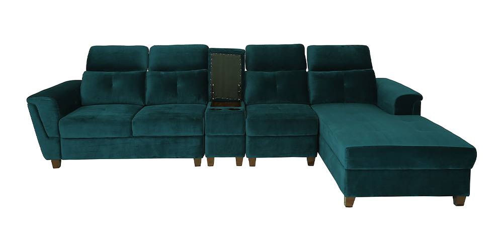 Impero Velvet LHS Sectional Sofa (Teal Blue) by Urban Ladder - - 